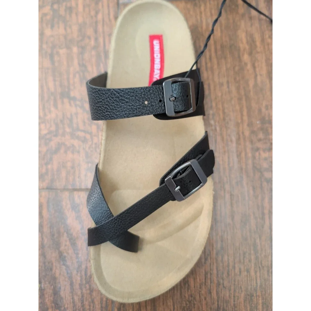 Unionbay Melody Womens Black Multi Strap Buckle Slip On Sandal 6.5M 5HFMELO